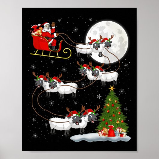 Poster Agneaux Mouton Père Noël Sleigh Flying Funny Magiq (Devant)