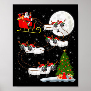 Poster Agneaux Mouton Père Noël Traîneau Volant Drôle Mag