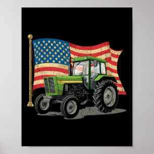 Poster Agriculture Ferme Tracteur Usa Drapeau Tracteur Am
