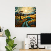 Poster Agritourisme Campagnard Au Coucher Du Soleil Fabri (Bureau à domicile)