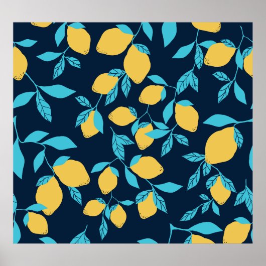 Poster Agrumes simples : citrons sur le bleu. (Devant)