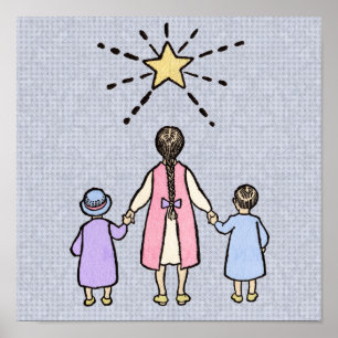 Poster Ah! Ah! Petite Étoile de Nuit Comptine Vintage de 