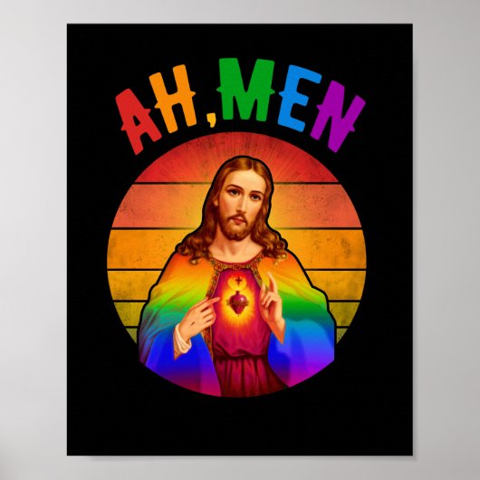 Poster Ah Men LGBT Gay pride Jesus Rainbow Christian (Devant)