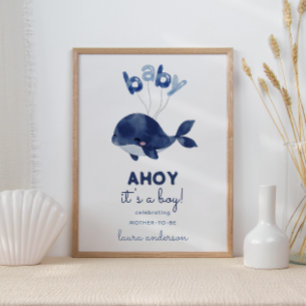 Poster AHOY C'est un Baby shower de baleines Boy Bienvenu
