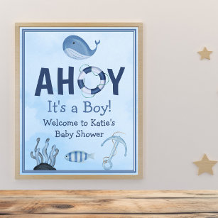 Poster Ahoy C'est un garçon Baby shower côtier d'animaux 