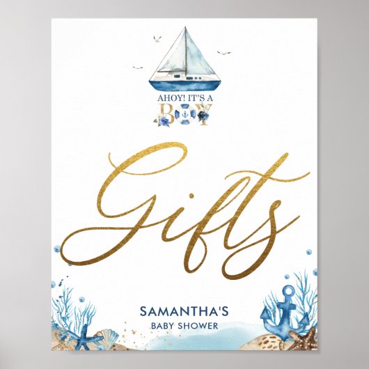 Poster Ahoy C'est un garçon Baby shower nautique Cadeaux  (Devant)