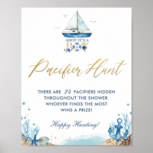 Poster Ahoy C'est un garçon Baby shower nautique chasse P (Devant)
