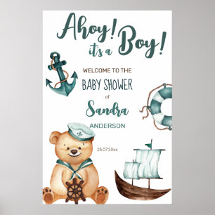 Poster Ahoy c'est un garçon en peluche baby shower bienve