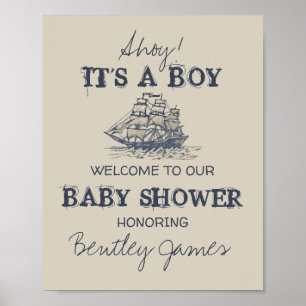 Poster Ahoy ! C'est un garçon vintage baby shower nautiqu