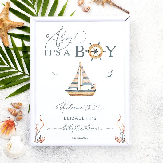 Poster Ahoy It's Boy ! Baby shower nautique