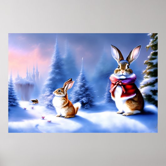 Poster AI Art Imaginaire Winterland avec de beaux lapins (Devant)