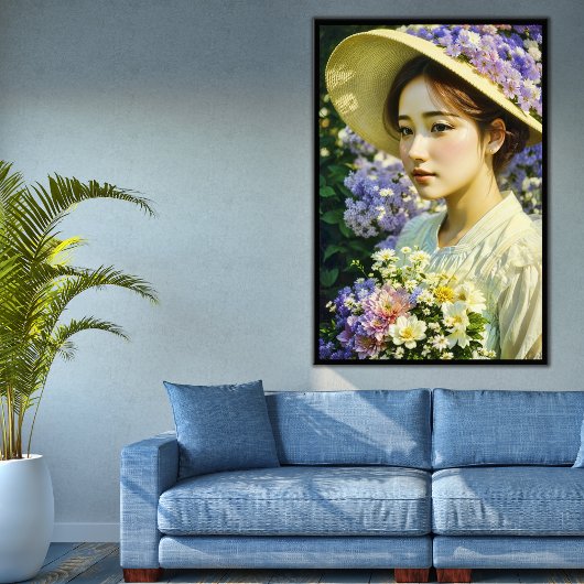 Poster AI Généré Beau Floral Femme Portrait d'art