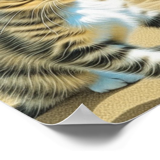 Poster AI Grey Tabby Kitten Jouer sur une plage de sable (Coin)