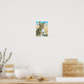 Poster AI Grey Tabby Kitten Jouer sur une plage de sable (Cuisine)