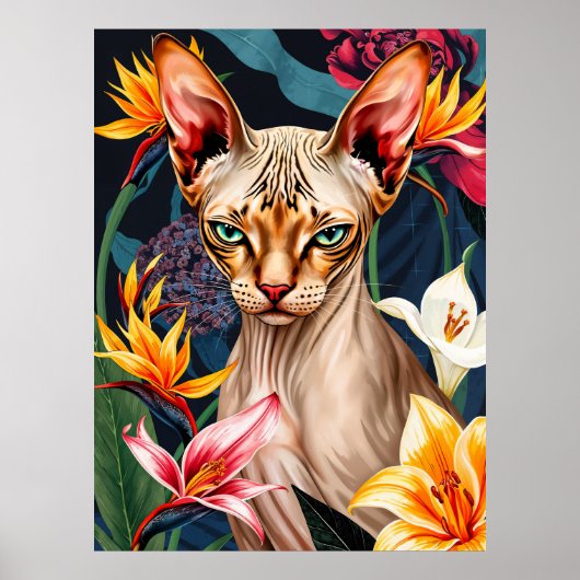 Poster AI Sphynx Cat Portrait – Bold & Colorful Art (Devant)
