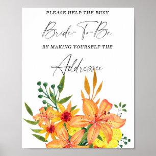 Poster Aide florale pour la mariée occupée Adresse
