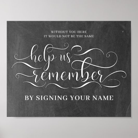 Poster Aidez-nous à nous souvenir Chalkboard Mariage Sign (Devant)