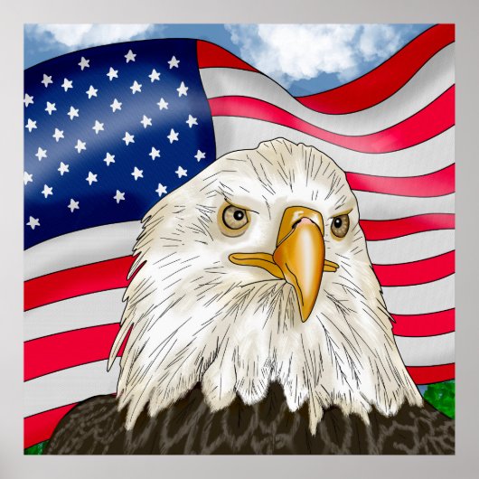 Poster Aigle à tête blanche et drapeau américain patrioti (Devant)