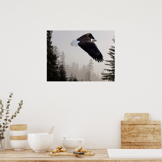 Poster Aigle à tête blanche qui s'envole à travers la fos (Cuisine)