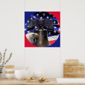 Poster Aigle américain chauve, cloche et drapeau 24x24 (Cuisine)
