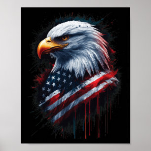 Poster Aigle américain Drapeau américain 4 juillet Encre