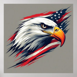 Poster Aigle chauve avec drapeau américain patriotique