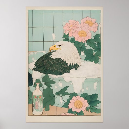 Poster Aigle chauve dans une gravure de baignoire Ukiyo-e (Devant)
