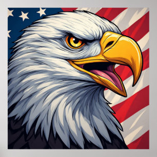 Poster Aigle de dessin animé avec un design patriotique d