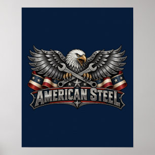 Poster Aigle en acier américain et clefs Navy