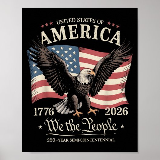 Poster Aigle et drapeau 250 ans le peuple 1776 250e (Devant)
