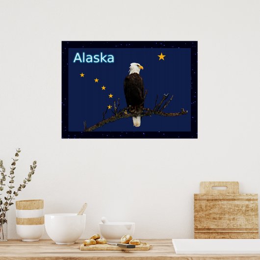 Poster Aigle Et Drapeau De L'Alaska (Cuisine)