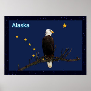 Poster Aigle Et Drapeau De L'Alaska