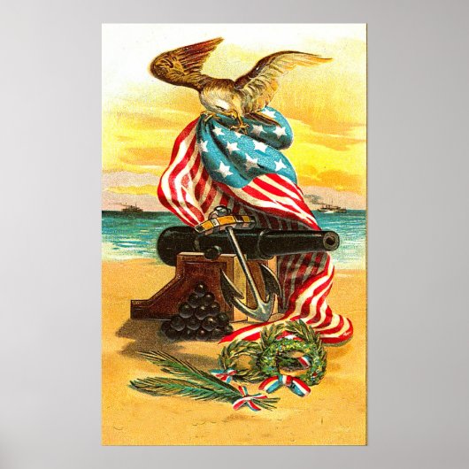 Poster Aigle et drapeau des États-Unis (Devant)