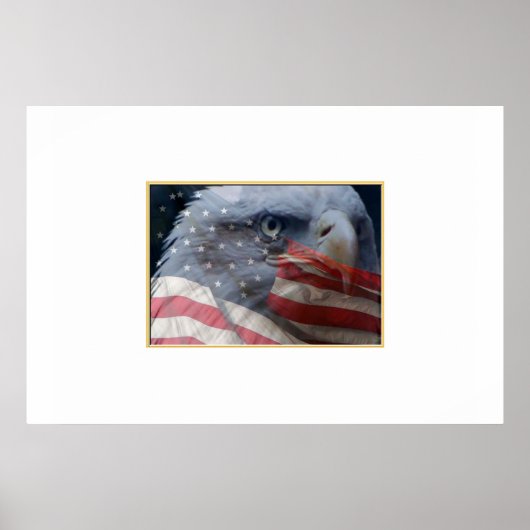 Poster Aigle gros plan avec drapeau (Devant)