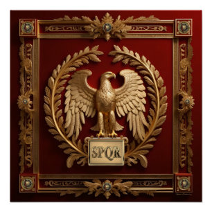 Poster Aigle impérial romain d'or sur le rouge no 4