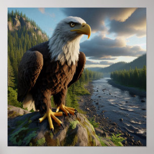 Poster Aigle Majestic Bald en pleine nature sauvage