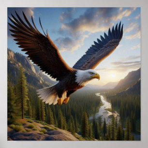 Poster Aigle Majestic Bald en pleine nature sauvage