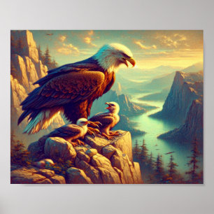 Poster Aigle majestueux capturant une truite de lac 10"x8