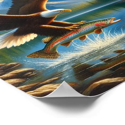 Poster Aigle Majestueux Capturant Une Truite Du Lac 10"x8 (Coin)