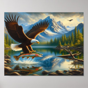 Poster Aigle Majestueux Capturant Une Truite Du Lac 10"x8