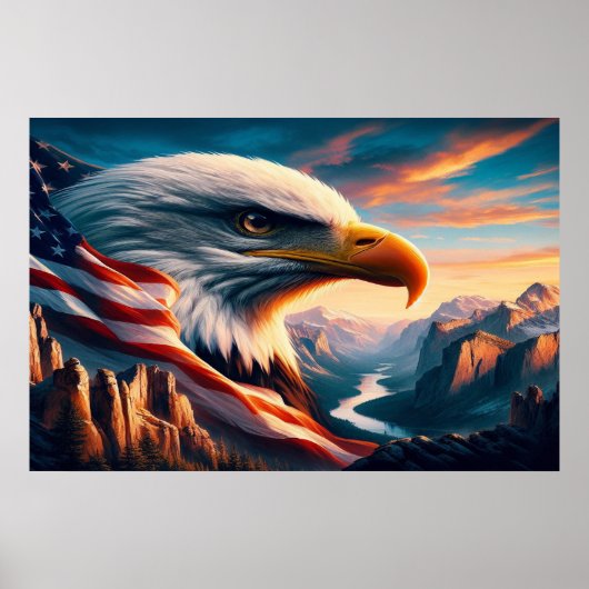 Poster Aigle Majestueux Fusionné Avec Drapeau Américain 3 (Devant)