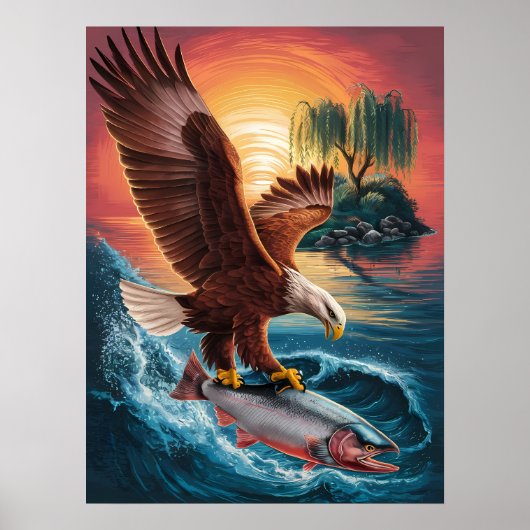 Poster Aigle majestueux grimpant sur un poisson scintilla (Devant)