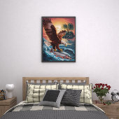 Poster Aigle majestueux grimpant sur un poisson scintilla