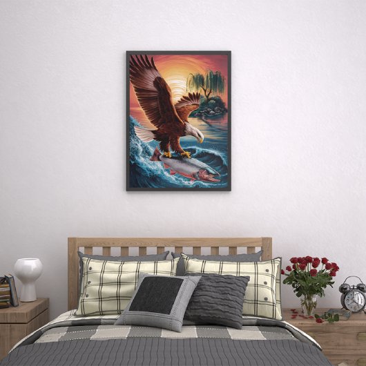 Poster Aigle majestueux grimpant sur un poisson scintilla