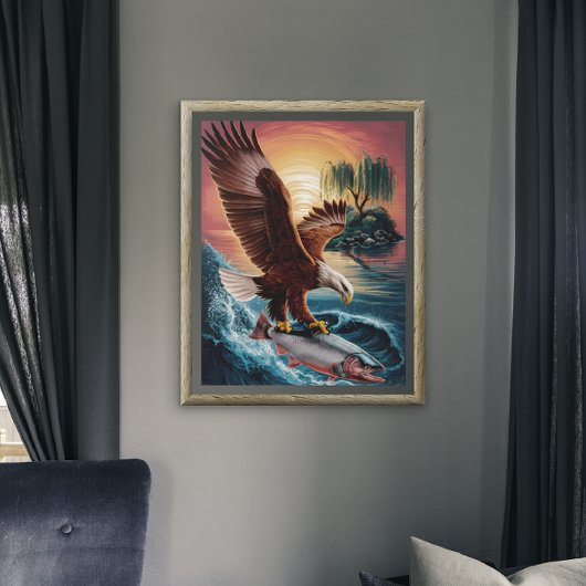 Poster Aigle majestueux grimpant sur un poisson scintilla