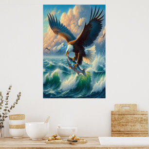 Poster Aigle majestueux se balançant pour attraper du poi