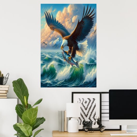 Poster Aigle majestueux se balançant pour attraper du poi (Bureau à domicile)