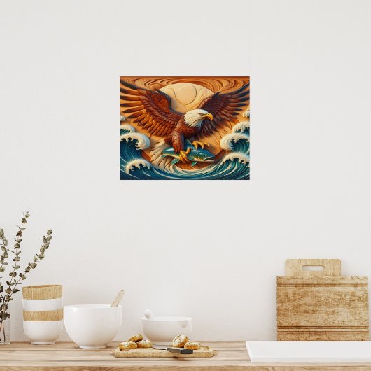 Poster Aigle majestueux serrant un poisson 20x16 (Cuisine)