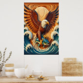 Poster Aigle majestueux serrant un poisson 24x36 (Cuisine)