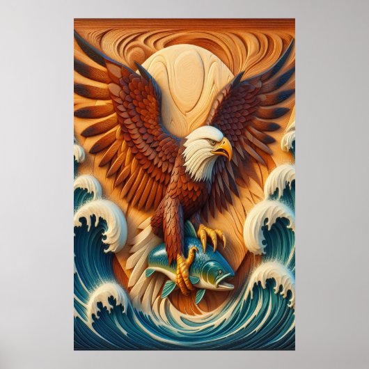 Poster Aigle majestueux serrant un poisson 24x36 (Devant)